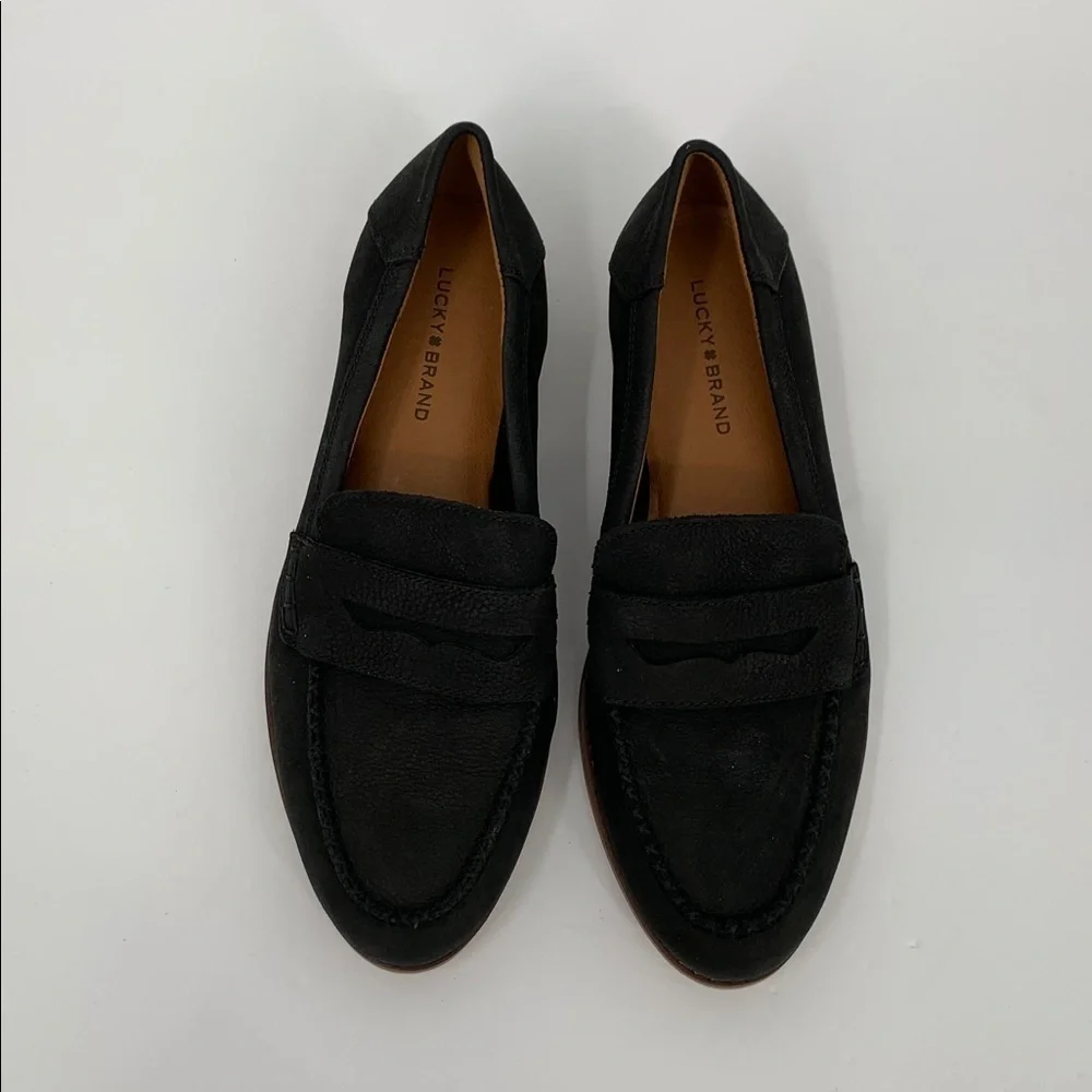 Lucky Brand Eryka suede leather loafer slip-on black shoe women 38 7.5